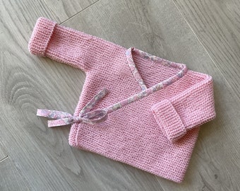 Baby bra, wool heart wrap, wool bra, layette, baby vest, pure wool (100% Merino), hand knitted, Liberty