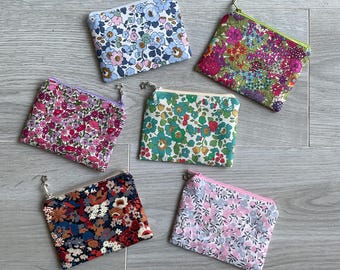 Mini Liberty print pouch, women's coin purse, card holder, Liberty fabric, flat pouch, clutch, fabric, ready to ship