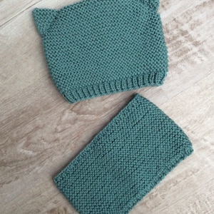 100 % Merinowolle Mütze und Snood Set, handgestrickt, Katzenmütze, Halswärmer, handgefertigt
