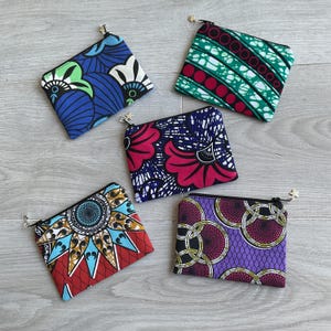 Mini pochette en Wax, porte monnaie femme, porte-cartes, tissu africain Wax, trousse plate, pochette, tissu