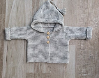 Veste à capuche, veste bébé, 100% coton, gilet bébé, manteau à capuche, tricoté à la main, burnous fait main