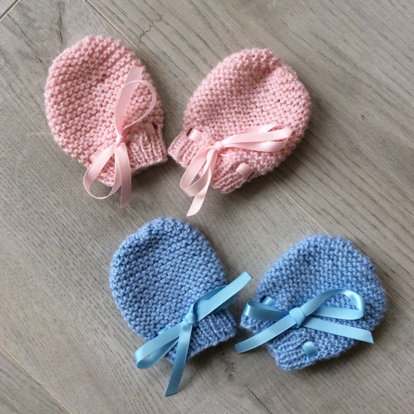 moufles bébé, pure laine (100% Mérinos), tricotées à la main, moufles naissance, mitaines, gants