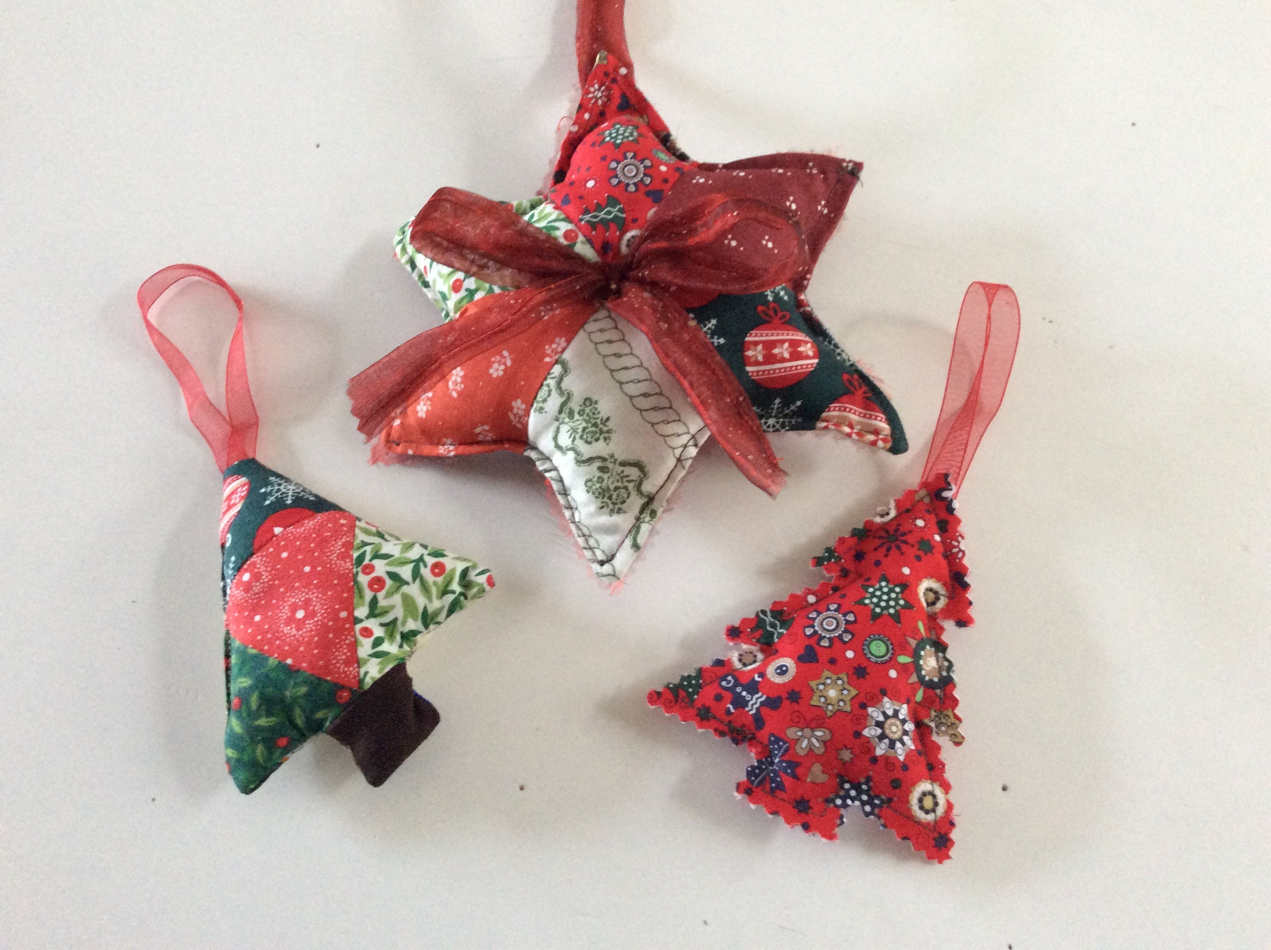 Décorations de Noël, Lot Sujets Sapin, Étoile, Patchwork, Fête Noël