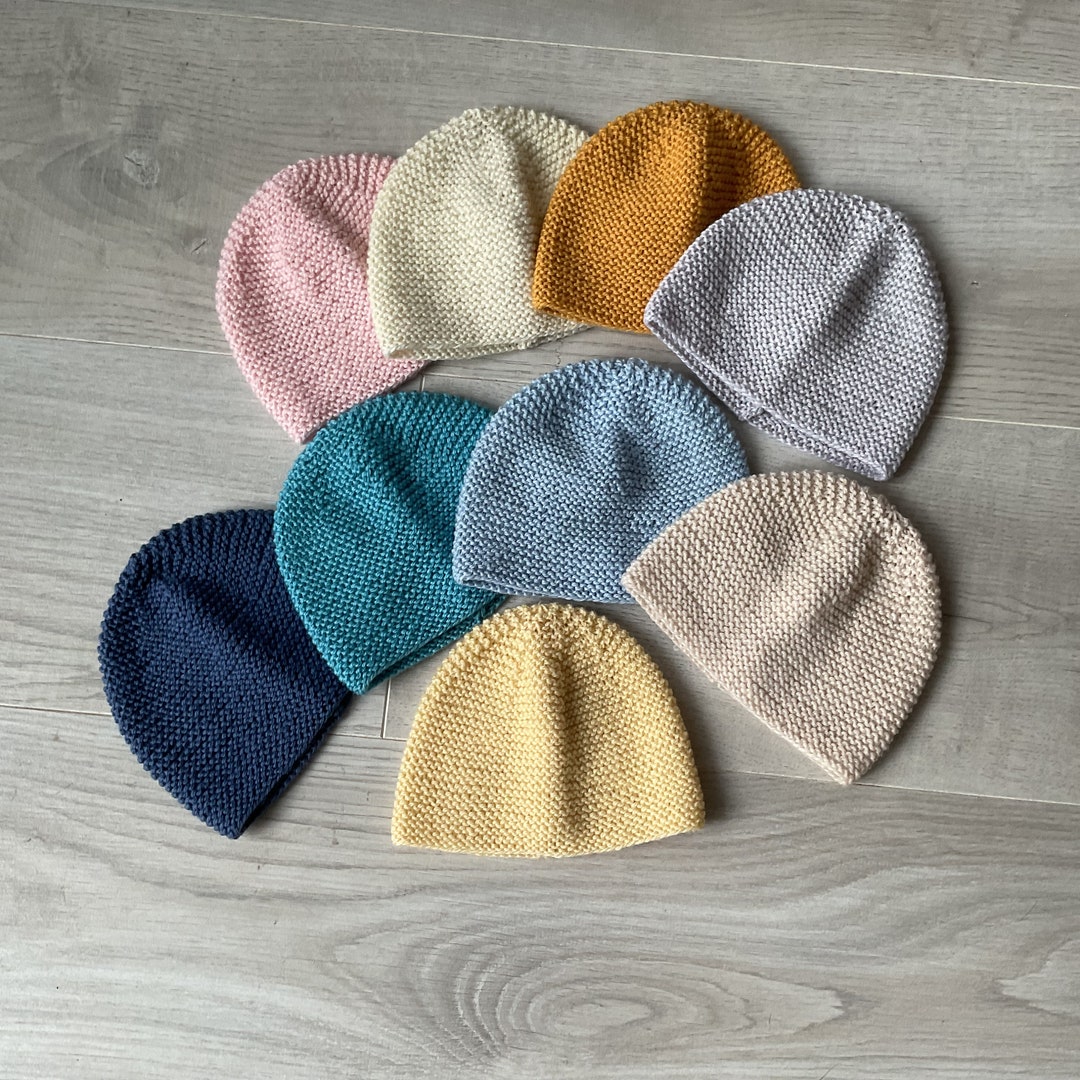 Béguin Bébé Tricoté Main En Laine Mérinos - Gris - Taille Naissance - Neuf Avec étiquettes