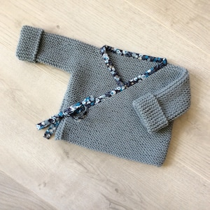 Baby vest, wool wrap top, wool vest, layette, baby cardigan, pure wool (100% Merino), hand knitted, Liberty