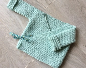 Baby bra, wool heart warmer, wool bra, layette, baby vest, pure wool (100% Merino), hand knitted, Liberty