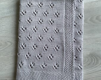 Baby blanket in 100% pure merino wool, 85x85 cm, hand-knitted, ready to ship, baby throw