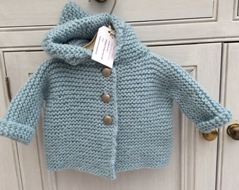 Baby coat, pure wool coat (Alpaca and Merino), hooded coat, hand knitted, handmade coat, heavy wool coat