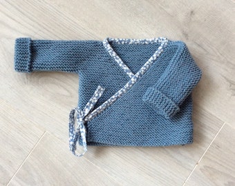 Baby bra, wool heart cover, wool bra, layette, baby cardigan, pure wool (100% Merino), hand knitted, Liberty
