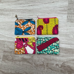 Mini pochette en Wax, porte monnaie femme, porte-cartes, tissu africain Wax, trousse plate, pochette, tissu