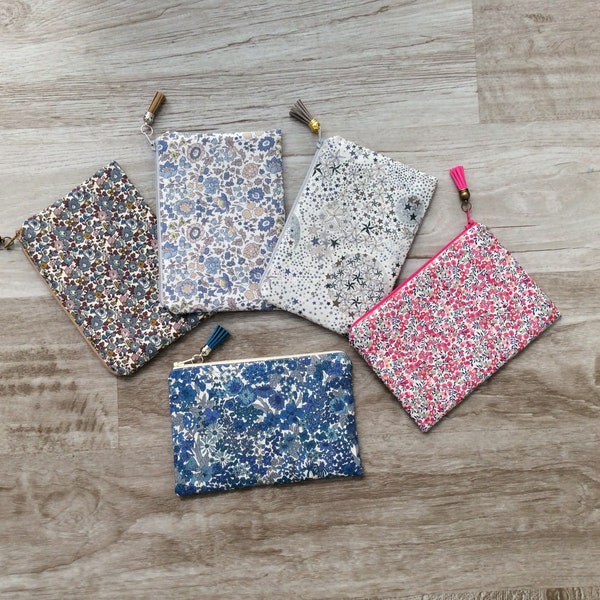 Liberty pouch, flat pencil case, fleece pencil case, small Liberty pouch, makeup bag, bag kit