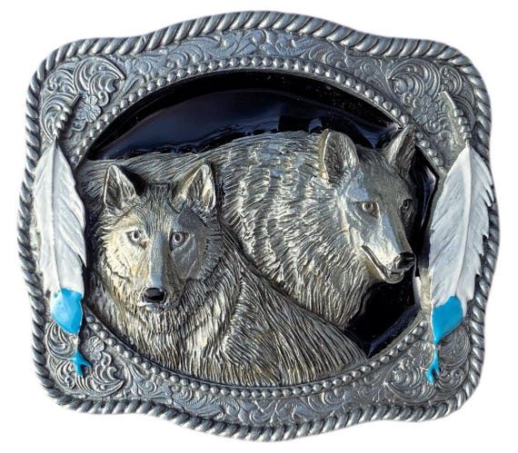 Wolf and feathers Belt Buckle approximately 3.75\