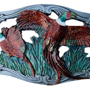 Flying Pheasants Cut Out Belt Buckle in Presentation Box