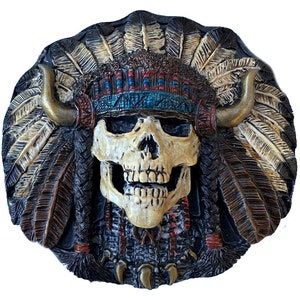 Indian Skull Belt Buckle with Presentation Box