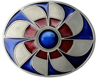 Vintage Aztec Mayan Calendar Sun Dial Abalone Inlay Belt Buckle Mexico Silver Aztec Mayan Calendar Sun Dial Abalone Shell Inlay Alpaca  main image 2