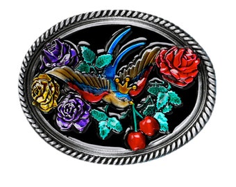 Swallows and Cherries Belt Buckle