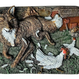 Fox and Chicken Belt Buckle with Presentation Box