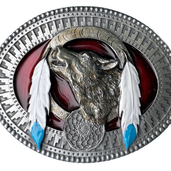 Wolf Indian Designs Belt Buckle with Presentation Box