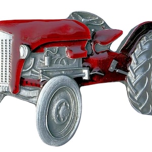 Tractor Farming Agriculture Red Belt Buckle in Presentation Box
