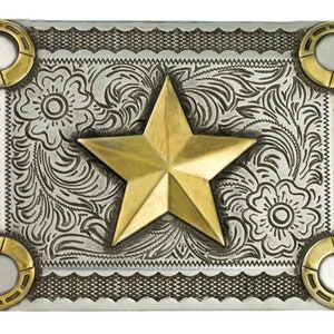 Stern & Hufeisen Vergoldete und Versilberte Western Trophy Gürtelschnalle in Präsentationsbox