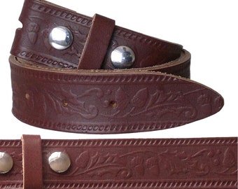 Full Grain Leather Belt Acorn Embossed Brown