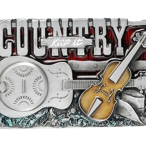 Keep It Country & Western Musik-Gitarren-Gürtelschnalle mit Präsentationsbox