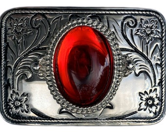 Western Belt Buckle with Red Stone Centre in Presentation Box