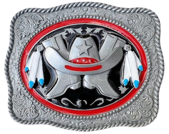Fibbia Cintura Western Uomo – Grande Rodeo Con Cavallo E Cowboy, In Lega Di Zinco Lucidata, 16,5×8,7 Cm, Per Cinture Larghe 3,8 Cm - 3