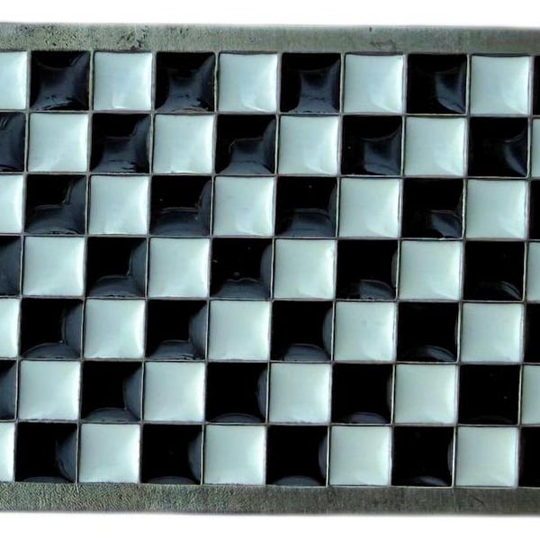 Two Tone Chequer Board Black & White Belt buckle in Gift Box