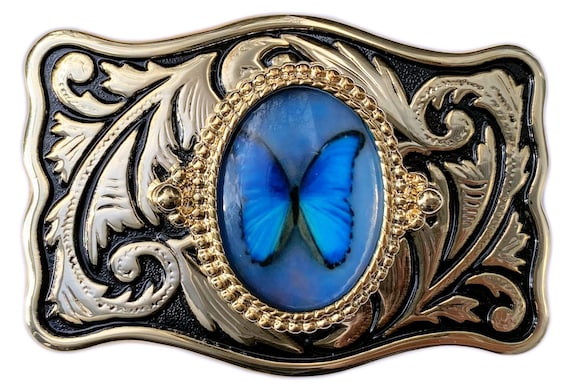 Western Style Blue Butterfly Centre Belt Buckle in 