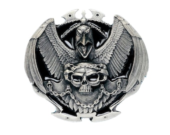 Raven Lord Biker Skull Belt Buckle in Presentation Box