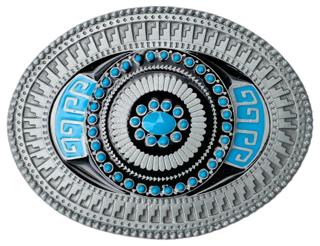 Oval Western Turquoise Design Belt Buckle Presentation Box  display picture 2