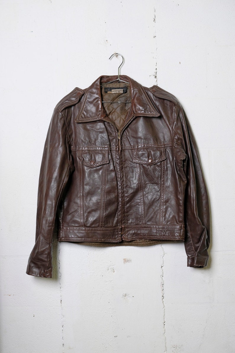 Vintage Early 1970 S Amf Harley Davidson Cafe Racer Leather Jacket Coffee Brown Gorgeous Patina Sz 44 0797 0801