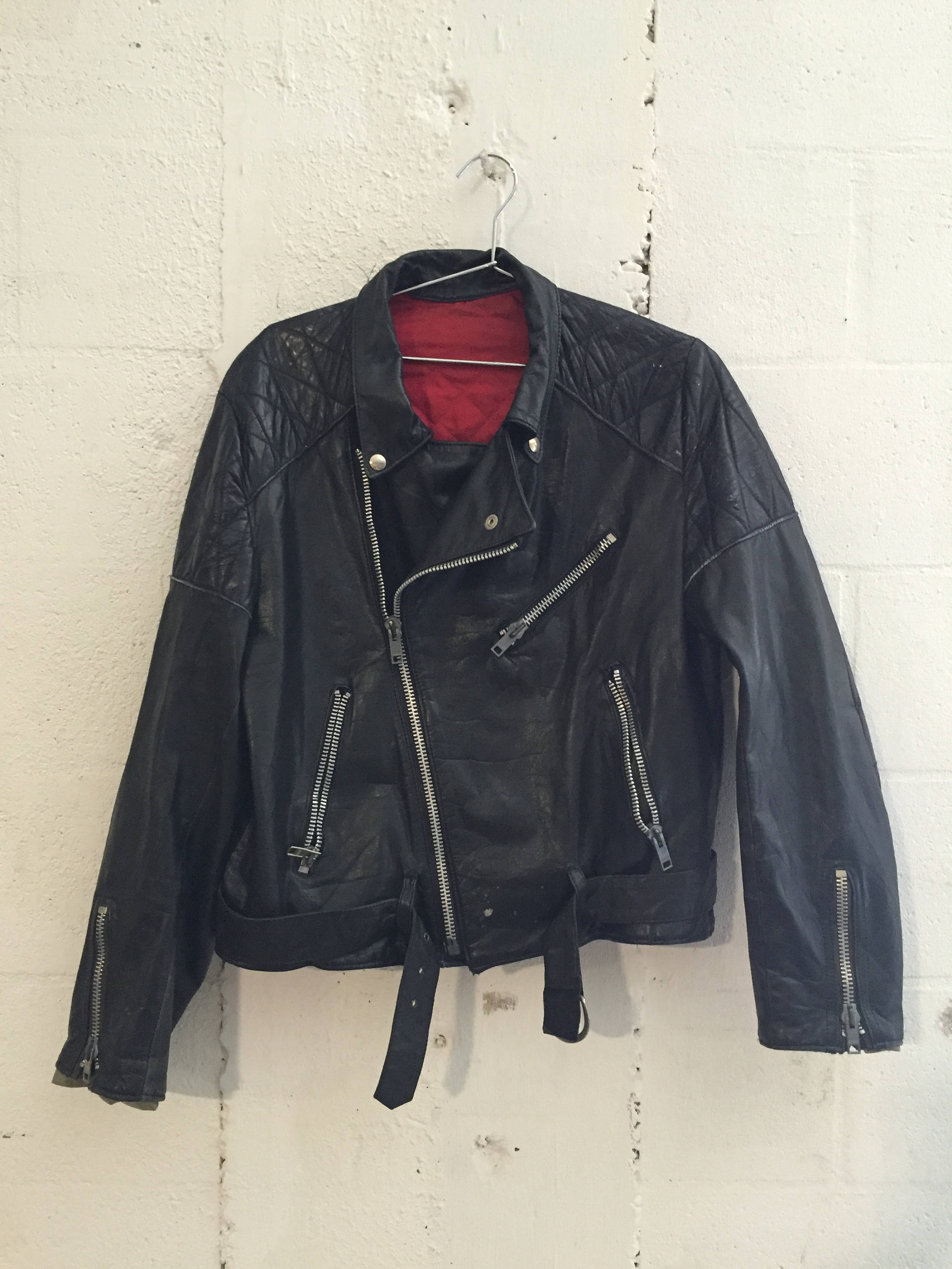 Vintage Honda Patch Black Leather Biker Jacket Chic Zippers L 50