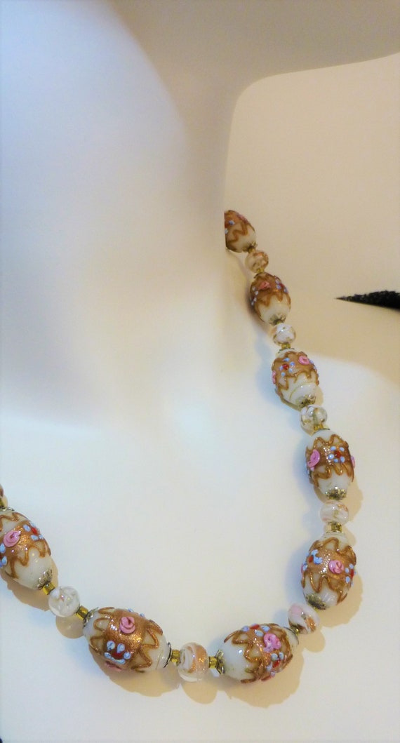 Ancien Collier Sautoir En Perle De Verre De Murano Travail Au Chalumeau