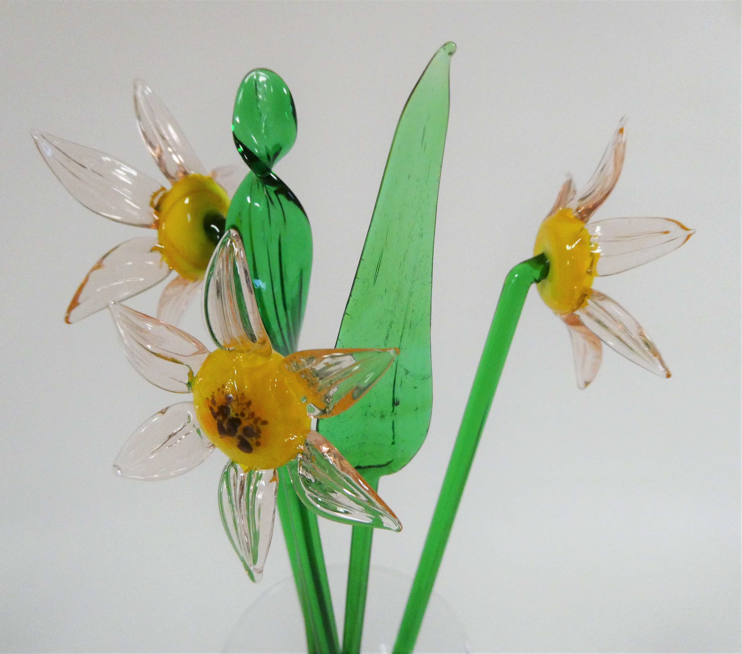 Murano Glass White and Honey Flowers on A Stem