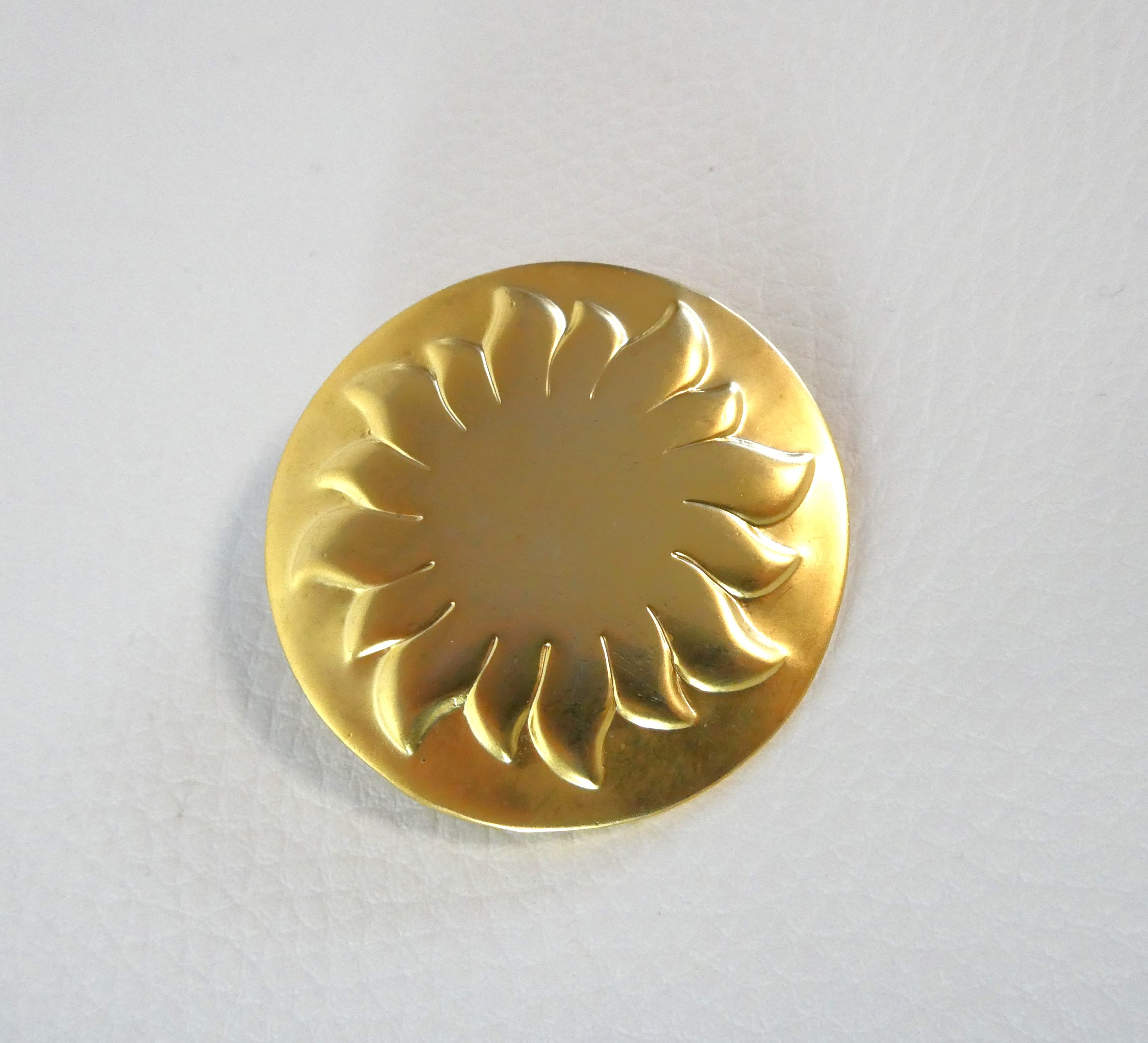 Broche Ronde Soleil - Métal Doré Mat - Marque Soleiado - Années 80/90 - Occasion