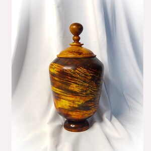 Very special Unique Memorial Funeral Hand made Cremation Urn for Human Ashes Colored maple  urn bowl with Honduras mahogany lid 1952 c