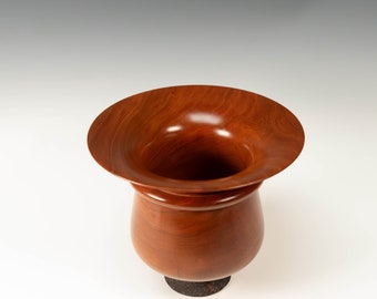 Handcrafted Cherry Wood Vase Bowl - Elegant Turned and Carved Table Centerpiece, Artisan Wooden Pottery, Home Decor Accent 0667