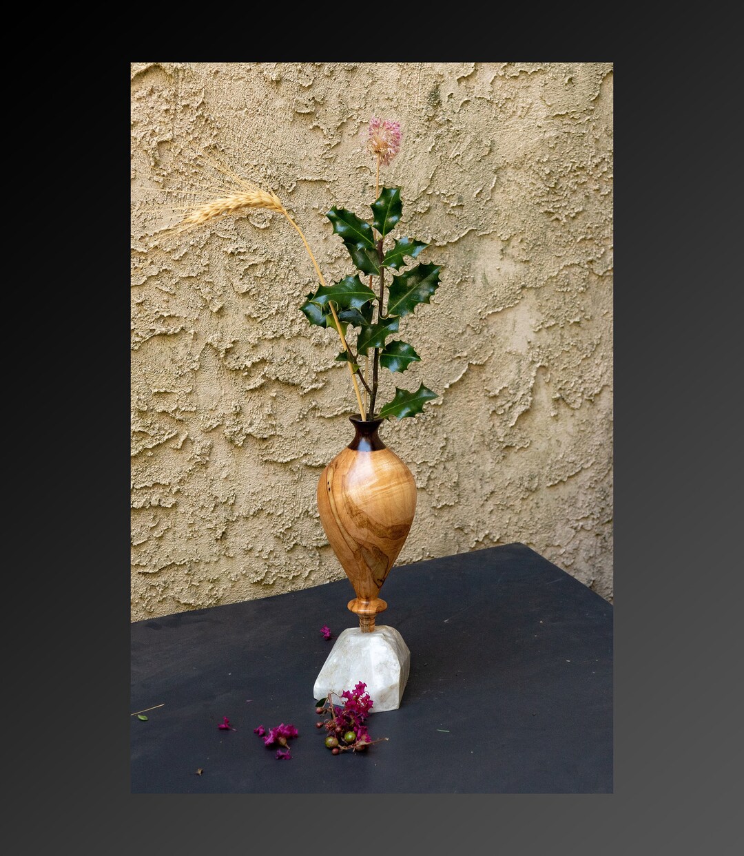 Handmade Turned Wooden Alabaster Bud Vase Flower Vase Weed Pot Twig
