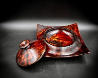 Unique Handmade Wood Turned Colored Lidded Wooden Bowl Container Mango Wood Cookie Candy Nut bowl 1713