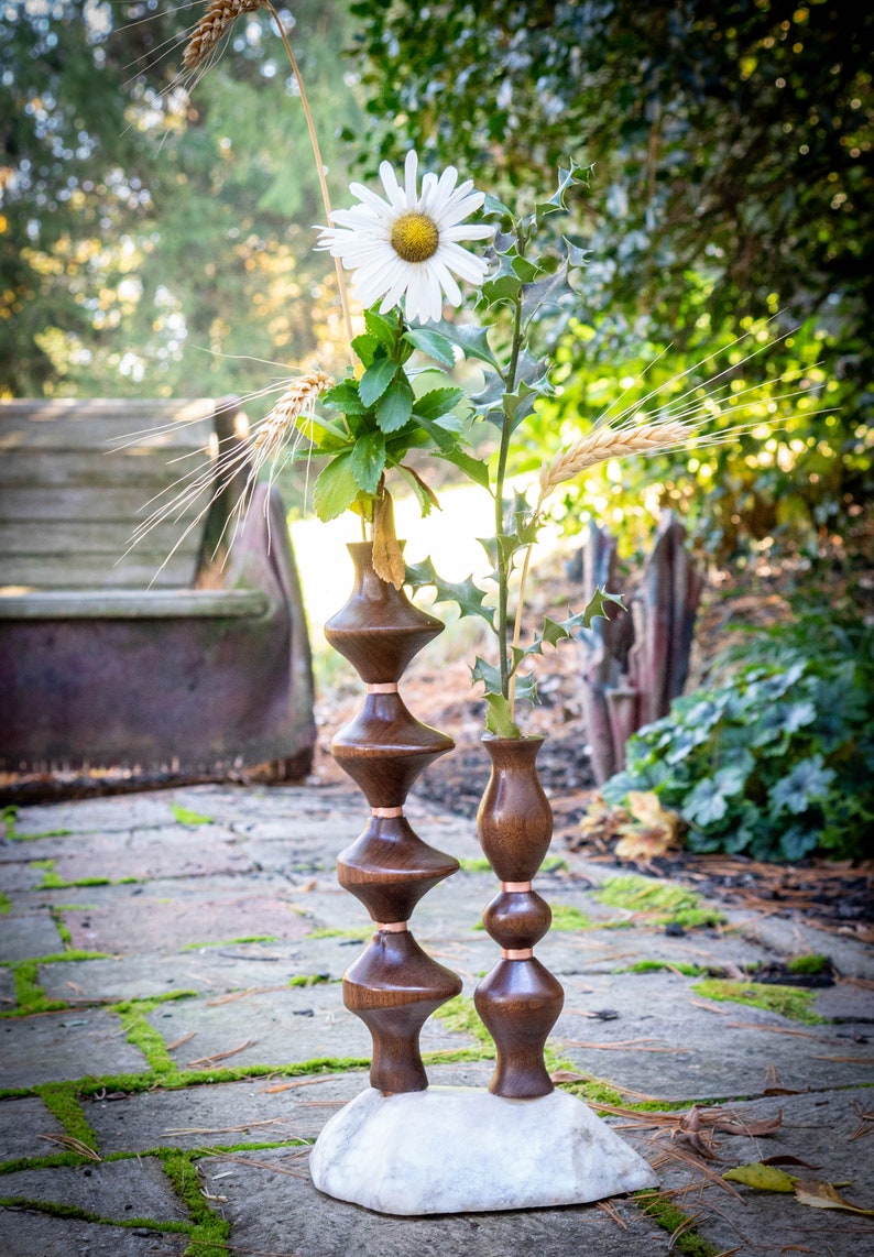 Handmade Turned Wooden walnut Alabaster base Bud Vase Flower Vase Weed pot Twig vase 1711