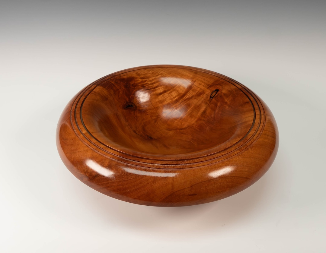 Elegant Cherry Wood Footed Bowl Handcrafted Wooden Centerpiece, Artisan