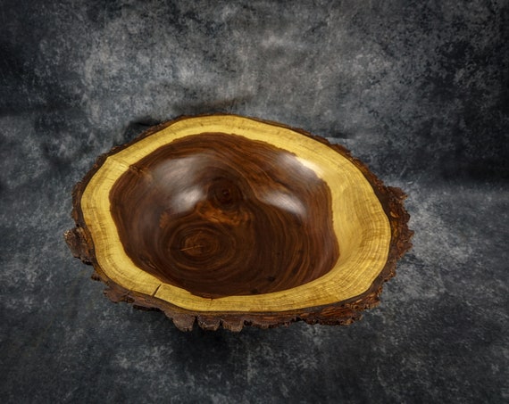 Unique Handmade Wood turned Carved Live Natural edge Wooden Vase Bowl