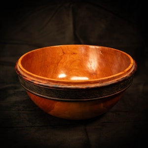 Rustic Cherry Wooden Bowl - Timeless Handcrafted Tabletop Accent Unique Turned Deep Cherry Wood Bowl   Natural Home Decor  ID # 0398