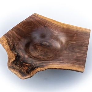 Unique Handmade Wood turned, Carved Live Natural edge Wooden Walnut  bowl plate 1450h