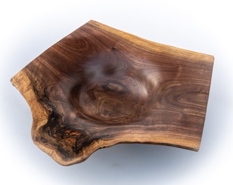 Unique Handmade Wood turned, Carved Live Natural edge Wooden Walnut  bowl plate 1450h