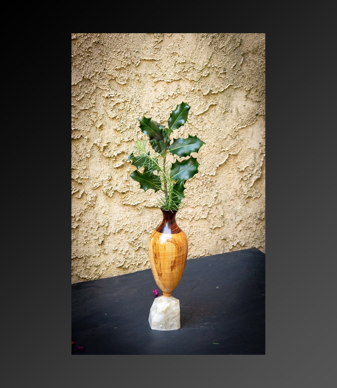Handmade Turned Wooden Alabaster Bud Vase Flower Vase Weed Pot Twig