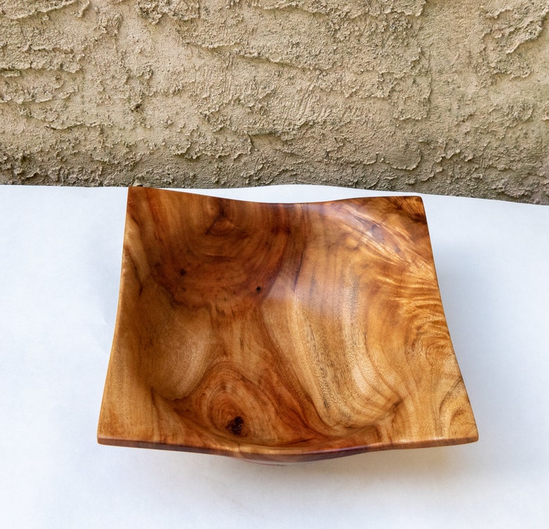 Unique Handmade Turned Carved Wooden Square camphor wood bowl plate. 1555 image 2