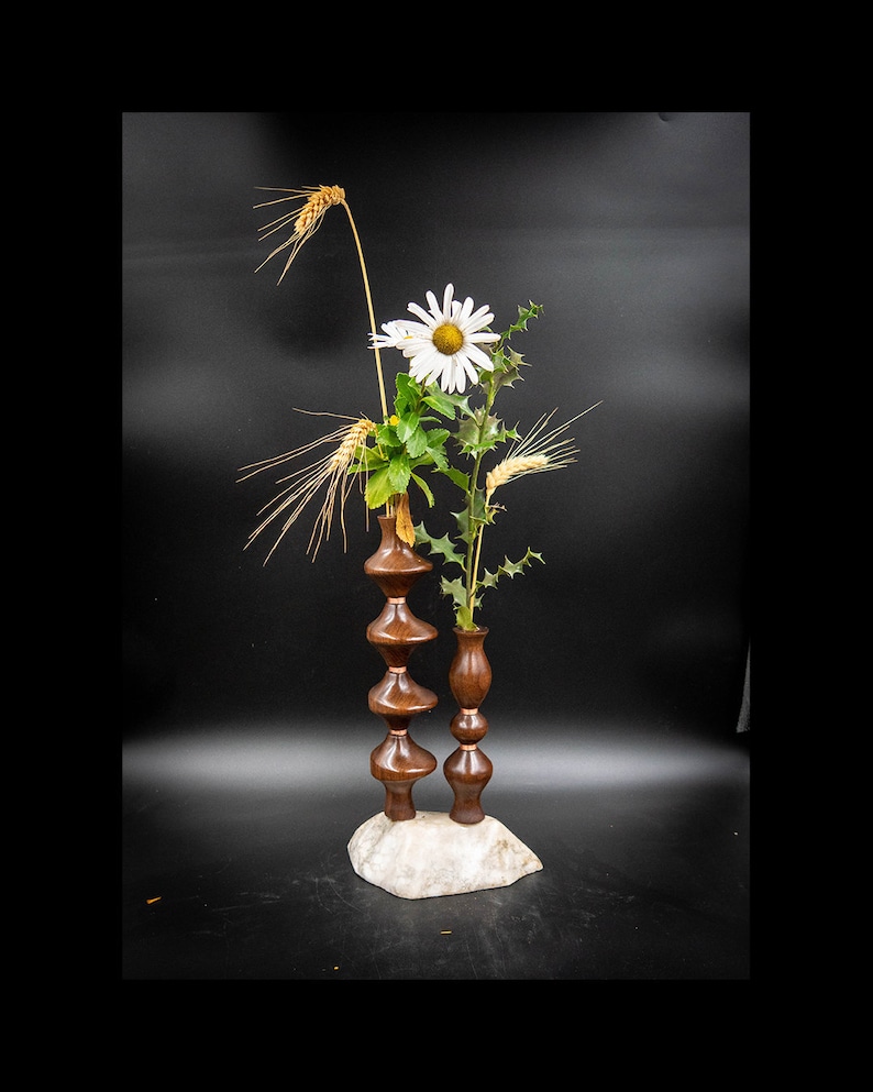 Handmade Turned Wooden walnut Alabaster base Bud Vase Flower Vase Weed pot Twig vase 1711